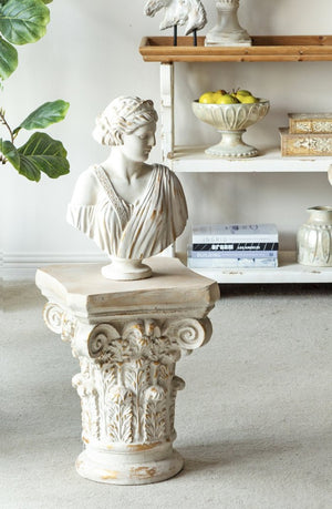 English Elm 14x14x17.5" Ornate Column Pedestal with Scrollwork Gold Accents French Country Decor W2078P484427