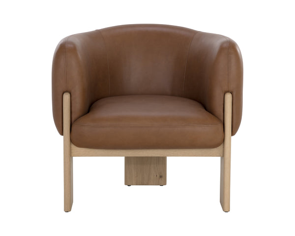 Sunpan Trine Lounge Chair - Luxurious Comfort with Unique Shape and Handcrafted Wood Base for Any Home Style Rustic Oak / Vintage Camel Leather
