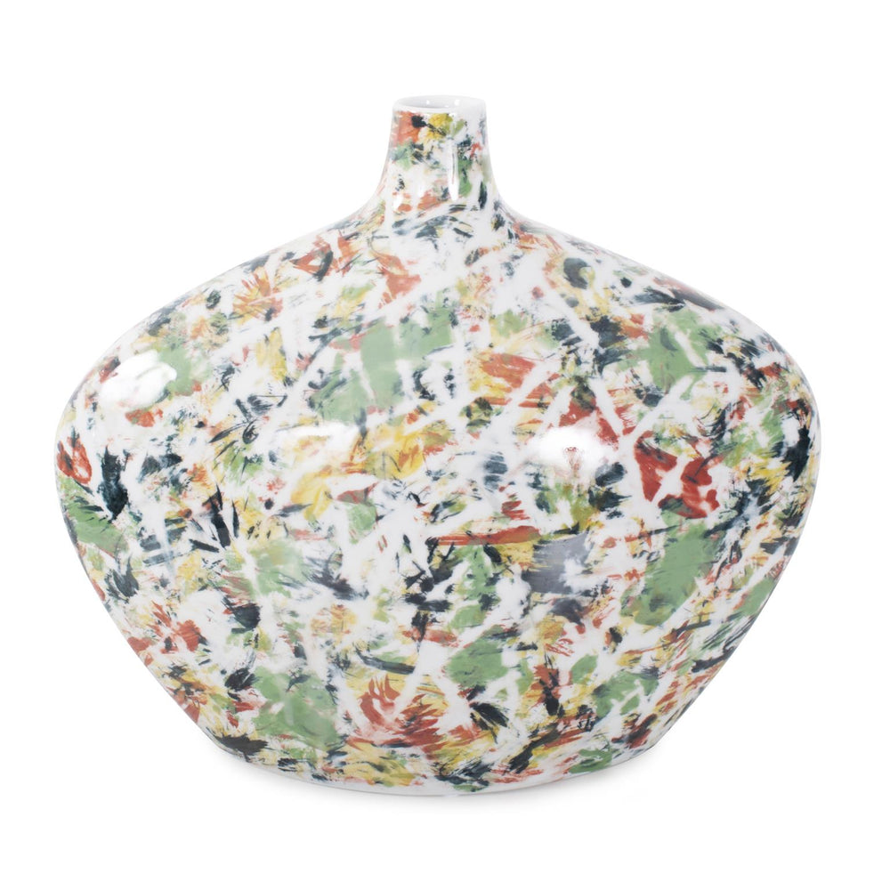 Howard Elliott Jardin Colore' Handcrafted Short Wide Bottle Vase - Vibrant Paint Brush Strokes For Home Decor Multi Ceramic 61090-howard-elliott