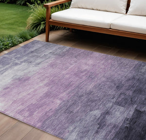 HomeRoots 5' Striped Indoor Outdoor Area Rug in Lavender and Lilac - Durable, Washable, Versatile Design 10' X 14' 610900