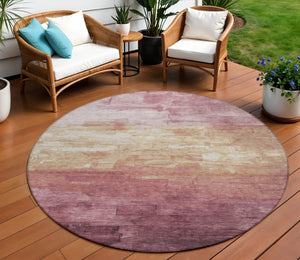 HomeRoots 5' Stylish Mauve and Pink Striped Area Rug – Durable, Washable Design for Indoor and Outdoor Spaces 8' Round 610903