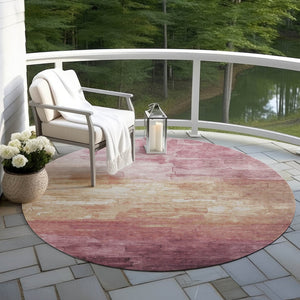 HomeRoots 5' Stylish Mauve and Pink Striped Area Rug – Durable, Washable Design for Indoor and Outdoor Spaces 8' Round 610903