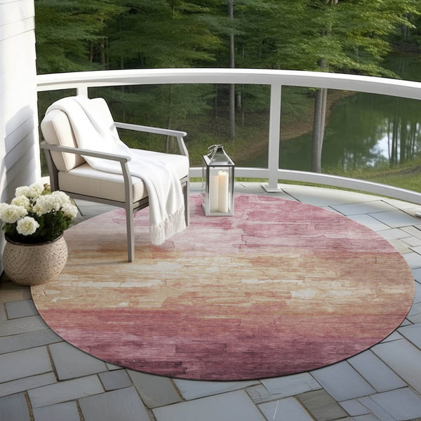 HomeRoots 5' Stylish Mauve and Pink Striped Area Rug – Durable, Washable Design for Indoor and Outdoor Spaces 8' Round 610903