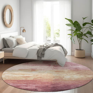 HomeRoots 5' Stylish Mauve and Pink Striped Area Rug – Durable, Washable Design for Indoor and Outdoor Spaces 8' Round 610903