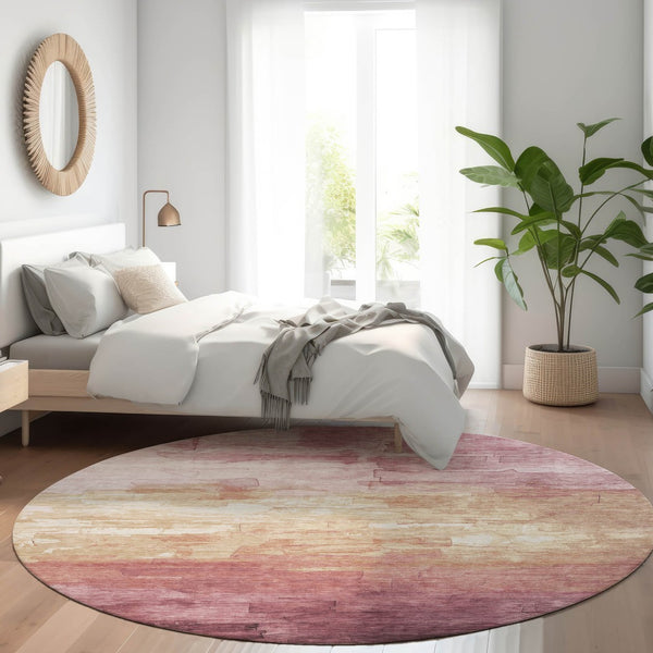 HomeRoots 5' Stylish Mauve and Pink Striped Area Rug – Durable, Washable Design for Indoor and Outdoor Spaces 8' Round 610903
