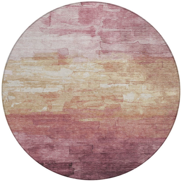 HomeRoots 5' Stylish Mauve and Pink Striped Area Rug – Durable, Washable Design for Indoor and Outdoor Spaces 8' Round 610903