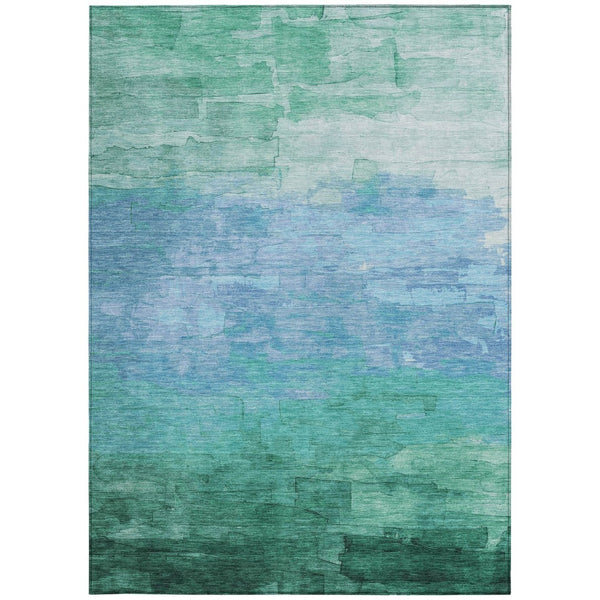 HomeRoots 5' Coastal-Inspired Teal Blue Aqua Striped Washable Area Rug for Indoor & Outdoor Spaces 5' X 8' 610908