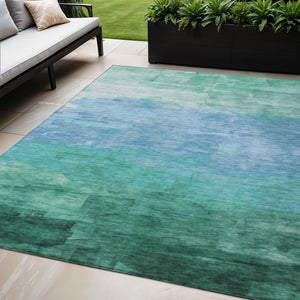 HomeRoots 5' Coastal-Inspired Teal Blue Aqua Striped Washable Area Rug for Indoor & Outdoor Spaces 5' X 8' 610908
