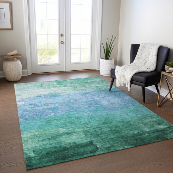 HomeRoots 5' Coastal-Inspired Teal Blue Aqua Striped Washable Area Rug for Indoor & Outdoor Spaces 5' X 8' 610908
