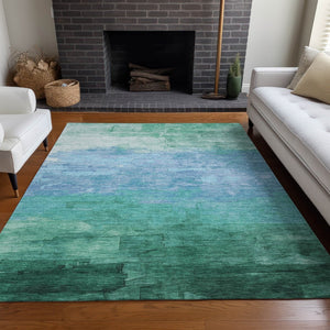 HomeRoots 5' Coastal-Inspired Teal Blue Aqua Striped Washable Area Rug for Indoor & Outdoor Spaces 5' X 8' 610908