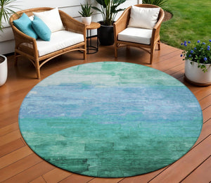 HomeRoots 5' Coastal-Inspired Teal Blue Aqua Striped Washable Area Rug for Indoor & Outdoor Spaces 8' Round 610909
