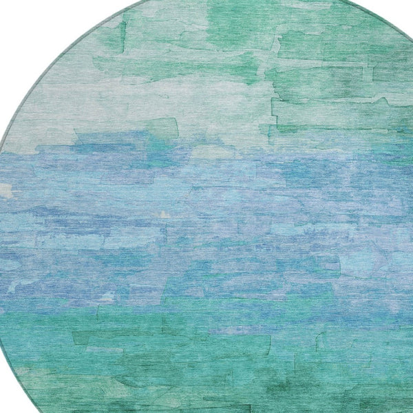 HomeRoots 5' Coastal-Inspired Teal Blue Aqua Striped Washable Area Rug for Indoor & Outdoor Spaces 8' Round 610909