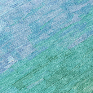 HomeRoots 5' Coastal-Inspired Teal Blue Aqua Striped Washable Area Rug for Indoor & Outdoor Spaces 8' Round 610909