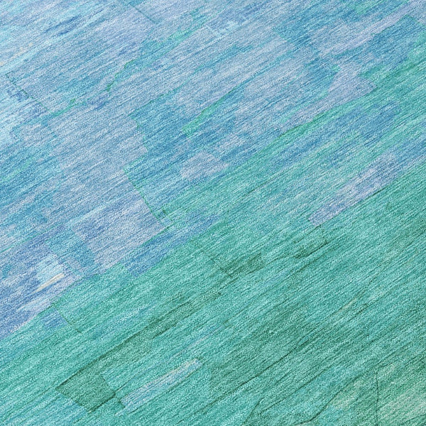 HomeRoots 5' Coastal-Inspired Teal Blue Aqua Striped Washable Area Rug for Indoor & Outdoor Spaces 8' Round 610909