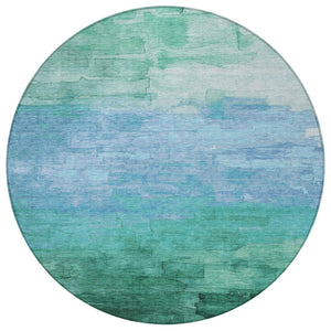 HomeRoots 5' Coastal-Inspired Teal Blue Aqua Striped Washable Area Rug for Indoor & Outdoor Spaces 8' Round 610909