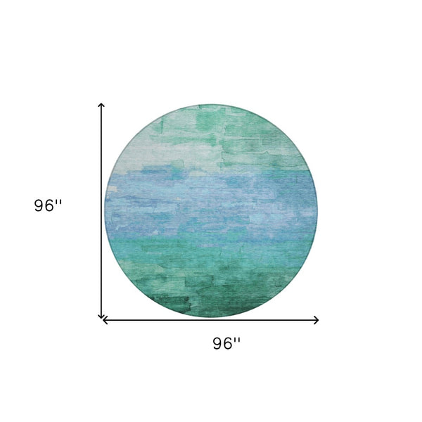 HomeRoots 5' Coastal-Inspired Teal Blue Aqua Striped Washable Area Rug for Indoor & Outdoor Spaces 8' Round 610909