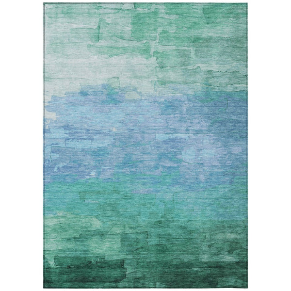 HomeRoots 5' Coastal-Inspired Teal Blue Aqua Striped Washable Area Rug for Indoor & Outdoor Spaces 8' X 10' 610910
