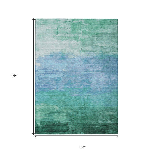 HomeRoots 5' Coastal-Inspired Teal Blue Aqua Striped Washable Area Rug for Indoor & Outdoor Spaces 9' X 12' 610911