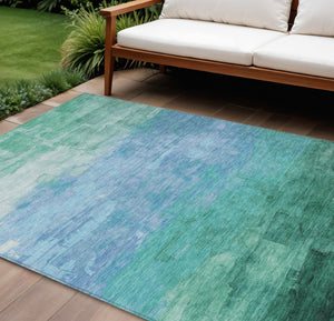 HomeRoots 5' Coastal-Inspired Teal Blue Aqua Striped Washable Area Rug for Indoor & Outdoor Spaces 9' X 12' 610911