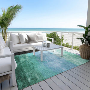 HomeRoots 5' Coastal-Inspired Teal Blue Aqua Striped Washable Area Rug for Indoor & Outdoor Spaces 9' X 12' 610911