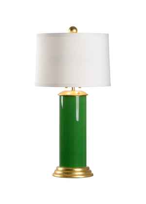Wildwood Savannah Luxe Glass Table Lamp With High-Gloss Fuchsia Column, Gold Leaf Base And Classic Shade Green 61093