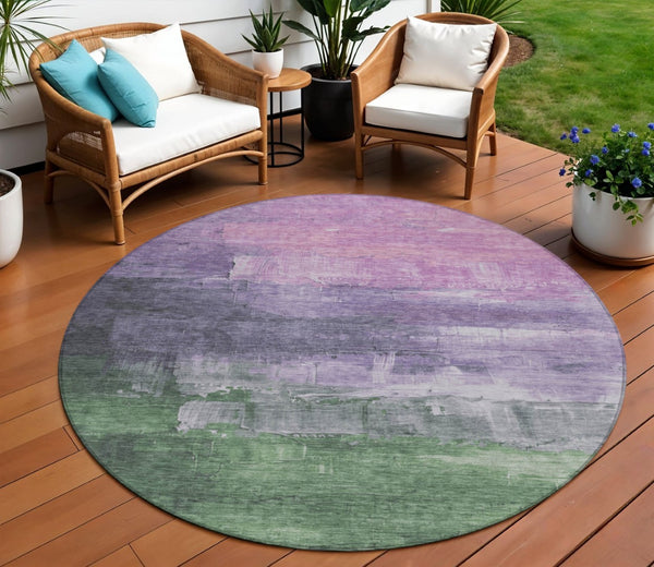 HomeRoots 5' Abstract Lavender & Lilac Washable Area Rug - Stylish, Durable Design for Indoor & Outdoor Spaces 8' Round 610939