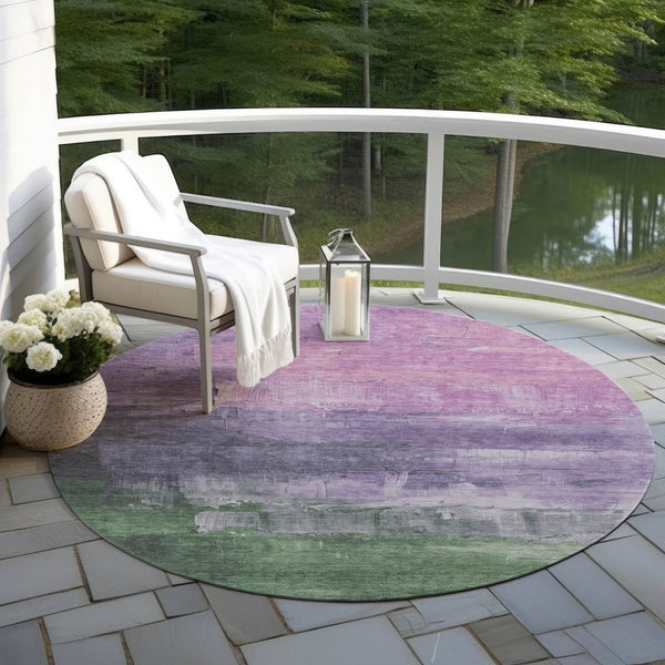 HomeRoots 5' Abstract Lavender & Lilac Washable Area Rug - Stylish, Durable Design for Indoor & Outdoor Spaces 8' Round 610939