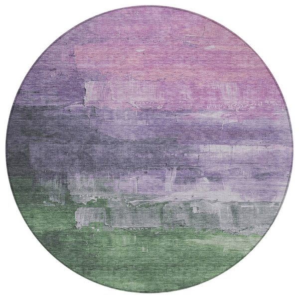 HomeRoots 5' Abstract Lavender & Lilac Washable Area Rug - Stylish, Durable Design for Indoor & Outdoor Spaces 8' Round 610939