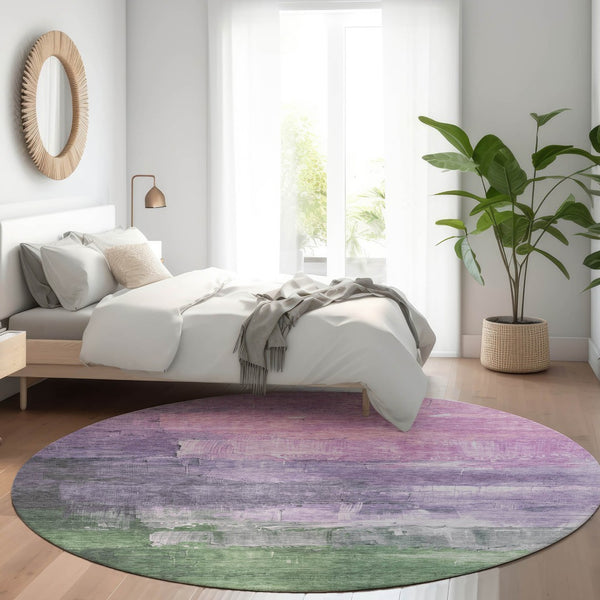 HomeRoots 5' Abstract Lavender & Lilac Washable Area Rug - Stylish, Durable Design for Indoor & Outdoor Spaces 8' Round 610939