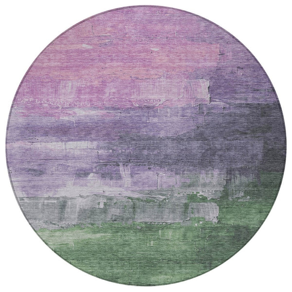 HomeRoots 5' Abstract Lavender & Lilac Washable Area Rug - Stylish, Durable Design for Indoor & Outdoor Spaces 8' Round 610939