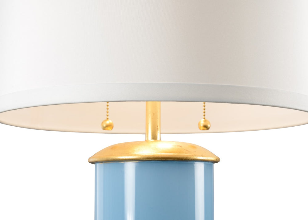 Wildwood Savannah Turquoise Glass Lamp With Gold Leaf Base, Reverse-Painted Column & White Shade For Rooms 61094