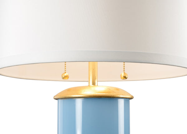 Wildwood Savannah Turquoise Glass Lamp With Gold Leaf Base, Reverse-Painted Column & White Shade For Rooms 61094
