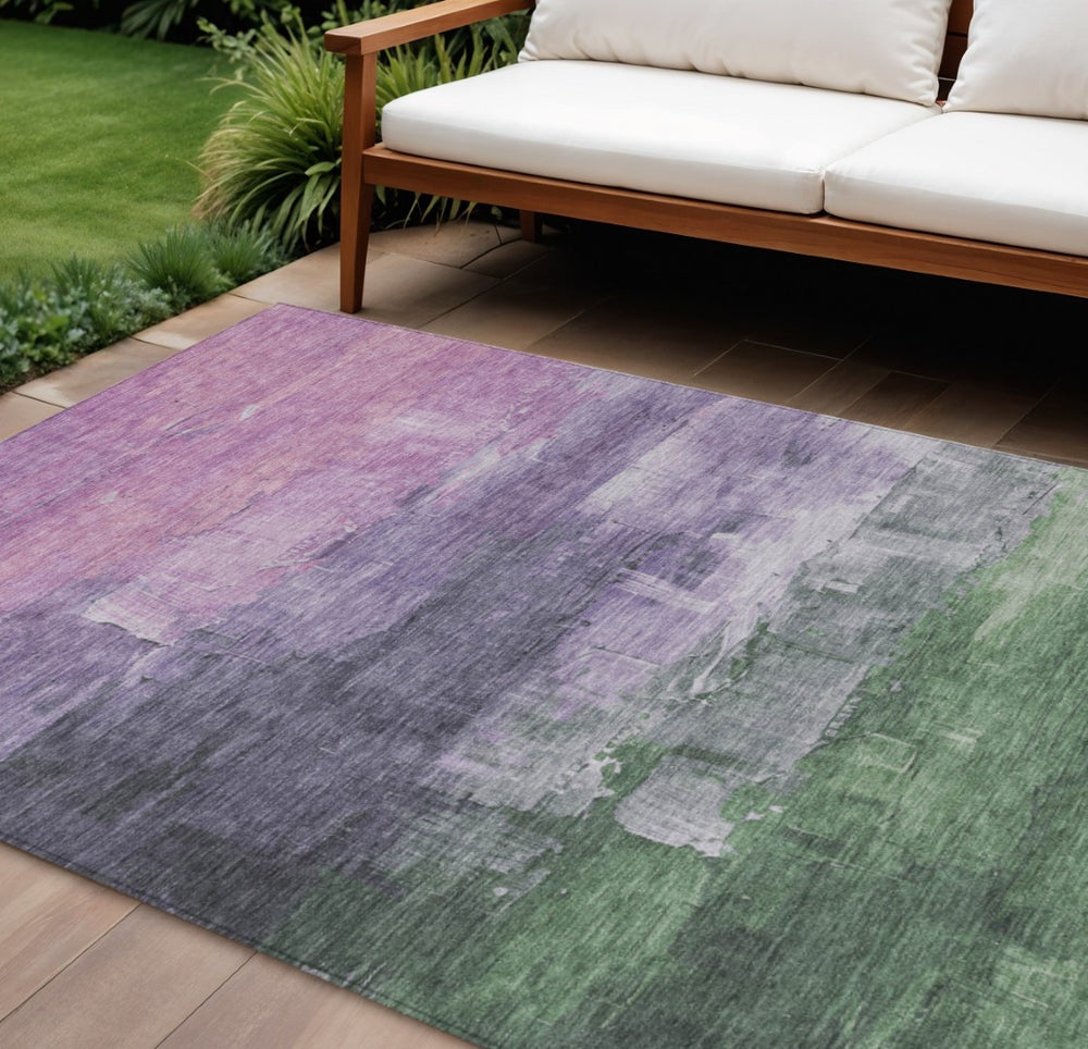 HomeRoots 5' Abstract Lavender & Lilac Washable Area Rug - Stylish, Durable Design for Indoor & Outdoor Spaces 10' X 14' 610942