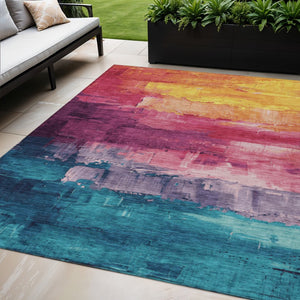 HomeRoots 5' Merlot and Blush Abstract Washable Area Rug – Modern, Durable, Stain-Resistant for Indoor & Outdoor Use 5' X 8' 610944