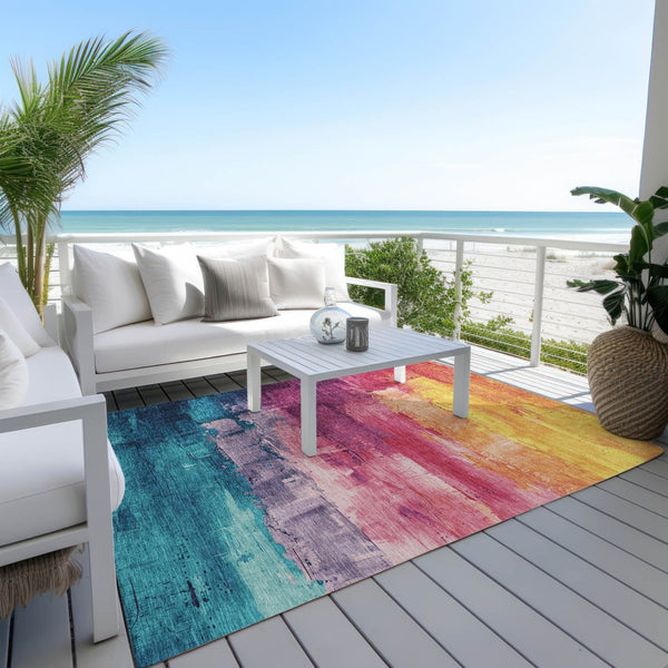 HomeRoots 5' Merlot and Blush Abstract Washable Area Rug – Modern, Durable, Stain-Resistant for Indoor & Outdoor Use 5' X 8' 610944