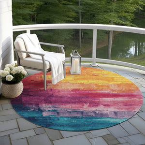 HomeRoots 5' Merlot and Blush Abstract Washable Area Rug – Modern, Durable, Stain-Resistant for Indoor & Outdoor Use 8' Round 610945