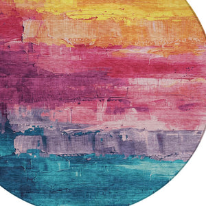 HomeRoots 5' Merlot and Blush Abstract Washable Area Rug – Modern, Durable, Stain-Resistant for Indoor & Outdoor Use 8' Round 610945
