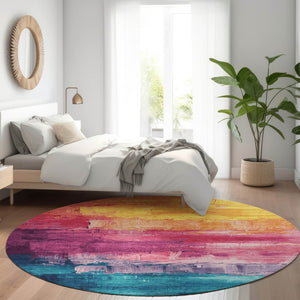 HomeRoots 5' Merlot and Blush Abstract Washable Area Rug – Modern, Durable, Stain-Resistant for Indoor & Outdoor Use 8' Round 610945
