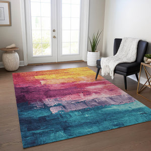 HomeRoots 5' Merlot and Blush Abstract Washable Area Rug – Modern, Durable, Stain-Resistant for Indoor & Outdoor Use 8' X 10' 610946