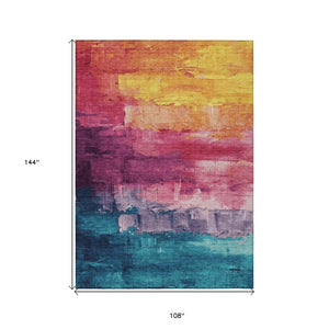 HomeRoots 5' Merlot and Blush Abstract Washable Area Rug – Modern, Durable, Stain-Resistant for Indoor & Outdoor Use 9' X 12' 610947