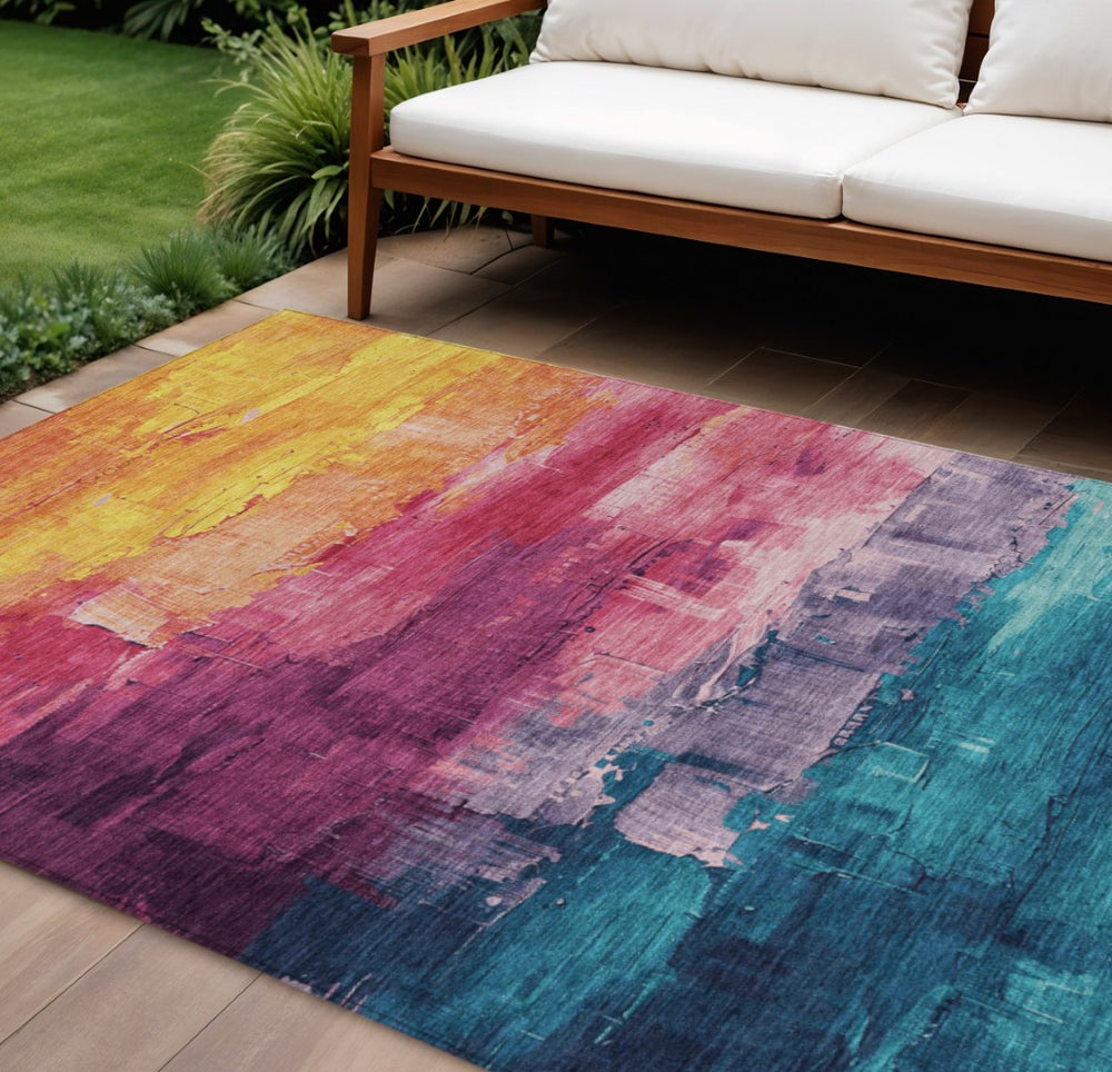 HomeRoots 5' Merlot and Blush Abstract Washable Area Rug – Modern, Durable, Stain-Resistant for Indoor & Outdoor Use 10' X 14' 610948