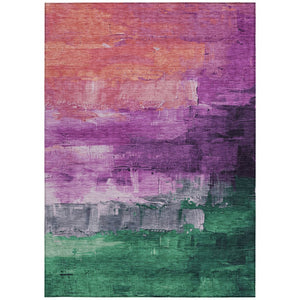 HomeRoots 5' Vibrant Abstract Washable Area Rug in Purple, Salmon, and Green for Indoor and Outdoor Spaces 5' X 8' 610956