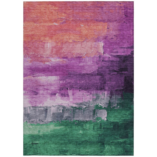 HomeRoots 5' Vibrant Abstract Washable Area Rug in Purple, Salmon, and Green for Indoor and Outdoor Spaces 5' X 8' 610956