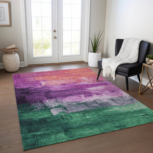 HomeRoots 5' Vibrant Abstract Washable Area Rug in Purple, Salmon, and Green for Indoor and Outdoor Spaces 8' X 10' 610958