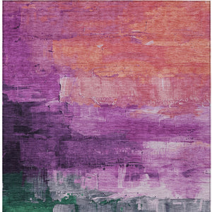 HomeRoots 5' Vibrant Abstract Washable Area Rug in Purple, Salmon, and Green for Indoor and Outdoor Spaces 9' X 12' 610959