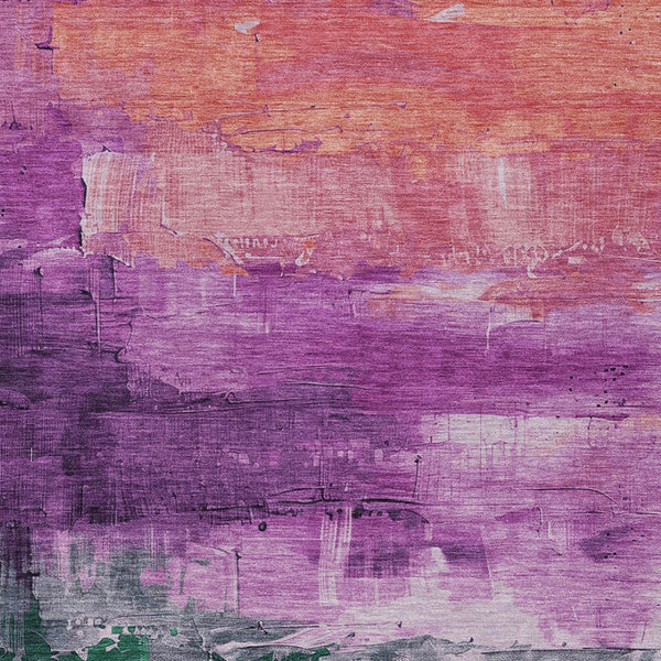 HomeRoots 5' Vibrant Abstract Washable Area Rug in Purple, Salmon, and Green for Indoor and Outdoor Spaces 9' X 12' 610959