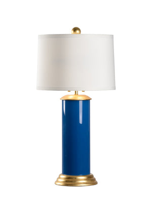 Wildwood Savannah Luxe Glass Table Lamp With High-Gloss Fuchsia Column, Gold Leaf Base And Classic Shade Blue 61096