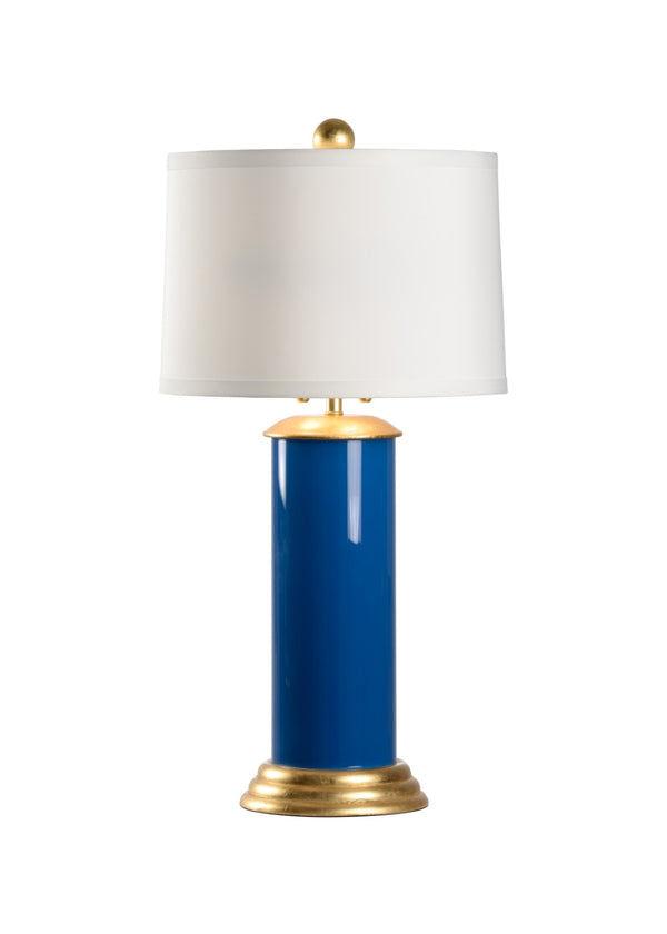 Wildwood Savannah Luxe Glass Table Lamp With High-Gloss Fuchsia Column, Gold Leaf Base And Classic Shade Blue 61096