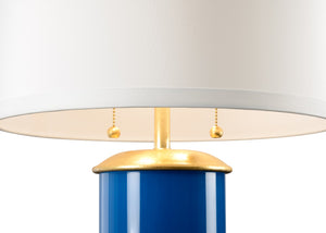 Wildwood Savannah Luxe Glass Table Lamp With High-Gloss Fuchsia Column, Gold Leaf Base And Classic Shade Blue 61096