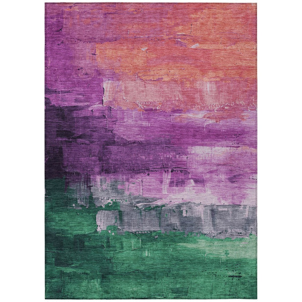HomeRoots 5' Vibrant Abstract Washable Area Rug in Purple, Salmon, and Green for Indoor and Outdoor Spaces 10' X 14' 610960